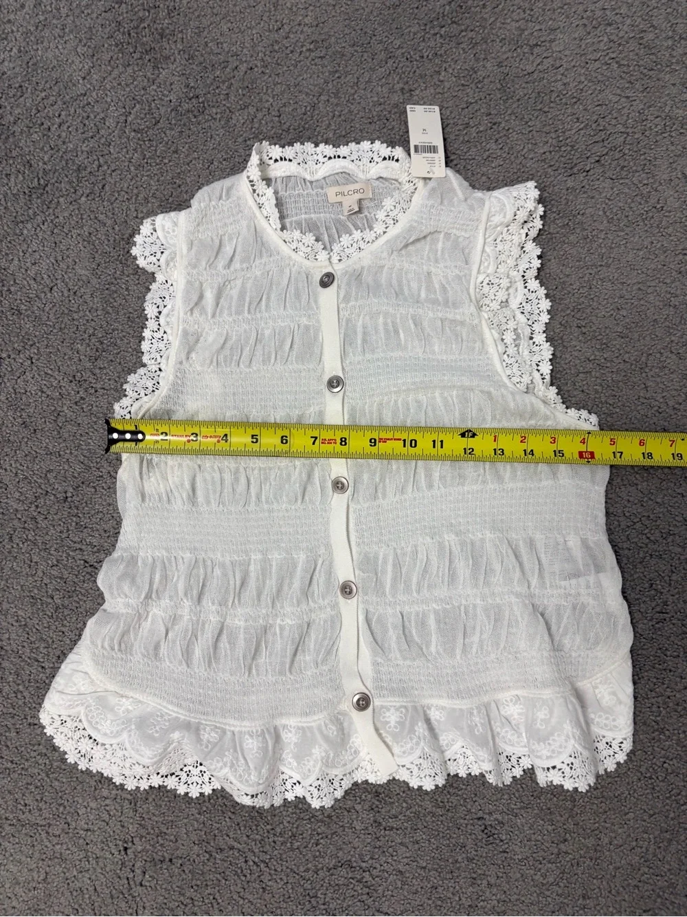 Pilcro Shirred Lace-Trim Sweater Tank Top - Ivory Size Medium - Picture 10 of 12